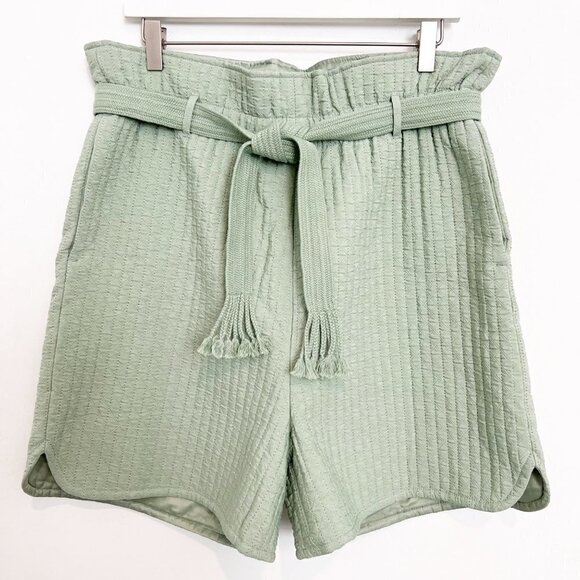 NEW Samsoe Quilted Ember High Rise Belted Paperbag Green Shorts NWOT Size Large - Picture 1 of 9